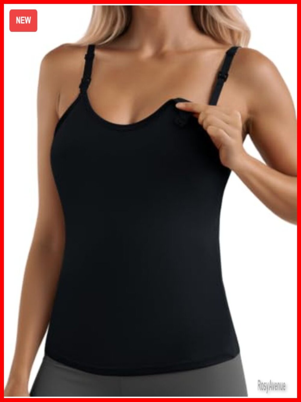 Nursing Tank Top Built in Bra Adjustable Straps Rayon Spandex Maternity Cami